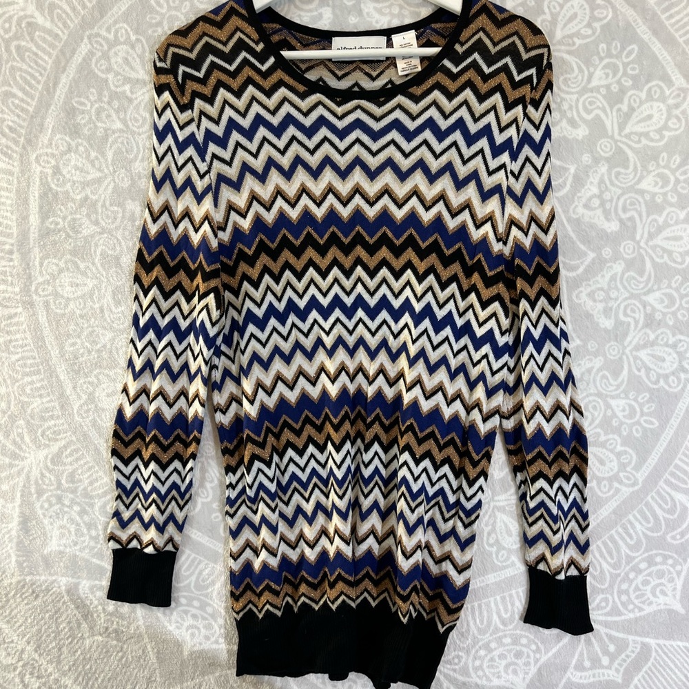 ๐๐BEAUTIFUL DESIGNER TOP SHIRT BLOUSE๐๐L LARGE CHEVRON PRINT 656 BLACK GOLD